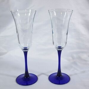 Blue Stem Champagne Flute Glass 8 5/8” Set Of 2